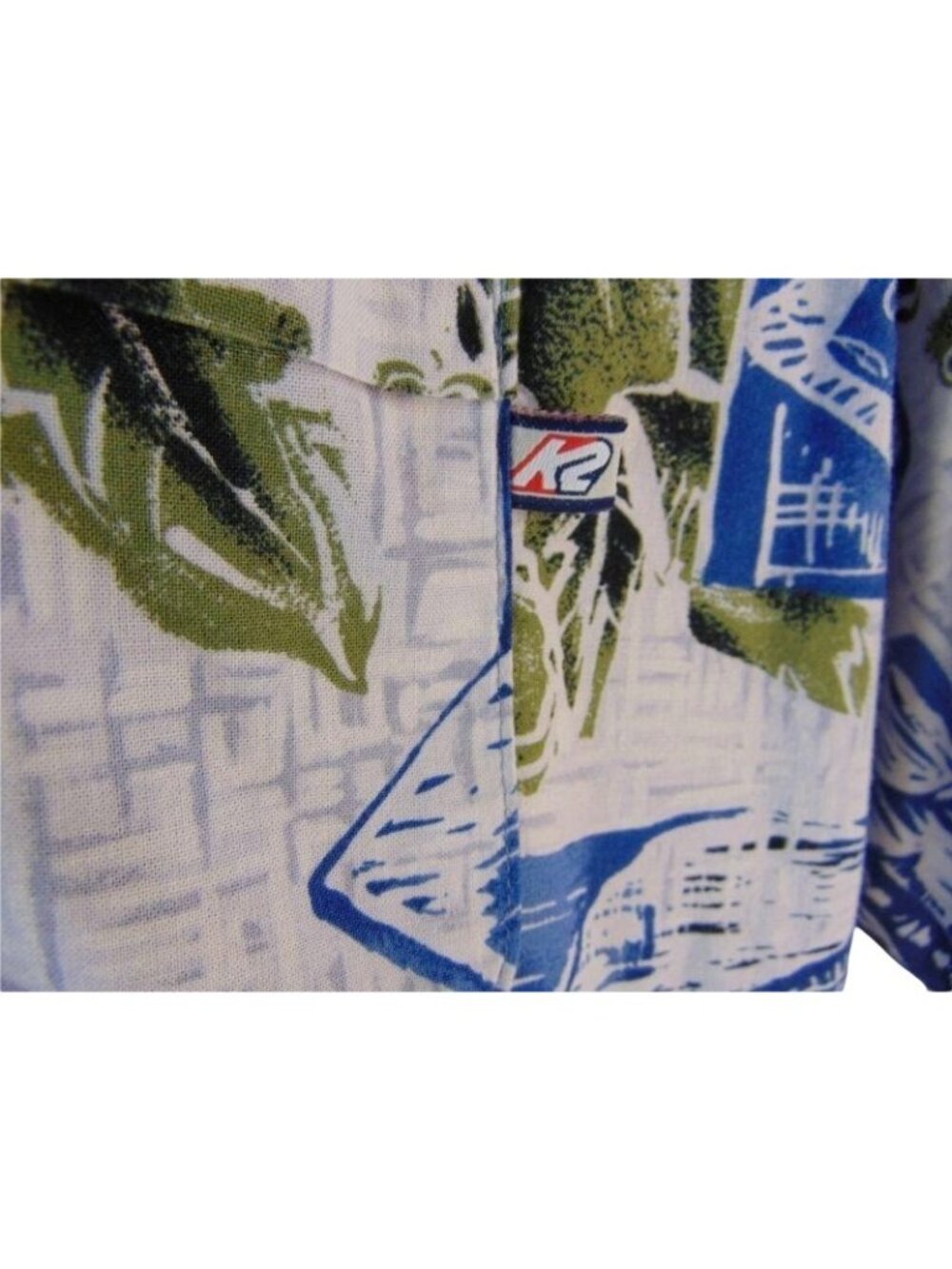 Vintage K2 Surf Mens Hawaiian Shirt L Blue White Marlin Fish Block Print Cotton - Picture 9 of 10